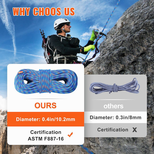 Vevor DSDLS164YC107FCF4V0 Δυναμικό Σχοινί Ορειβασίας με Μήκος 50m Μπλε