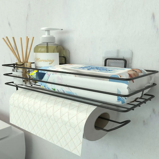 Femmit Wall-Mounted Metal Adhesive Holder for Kitchen Paper & Space Organizer 14x10x30 cm Black