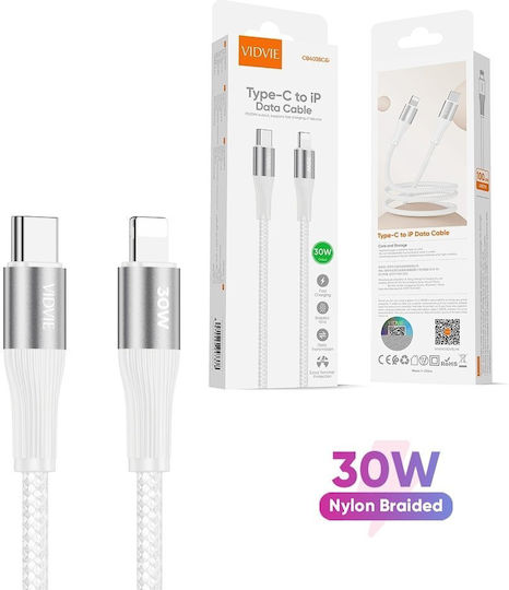 Vidvie Braided USB-C to Lightning Cable 30W Λευκό 1m