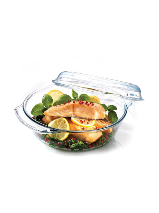 Oală Rotundă de Sticlă cu Capac de Sticlă 1.45lt 1buc