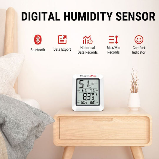 Thermopro Дигитален Термометър Хигрометър Bluetooth Хигрометър Термометър 260-футов Обхват Подсветен Дисплей Износ на Данни Tp-350