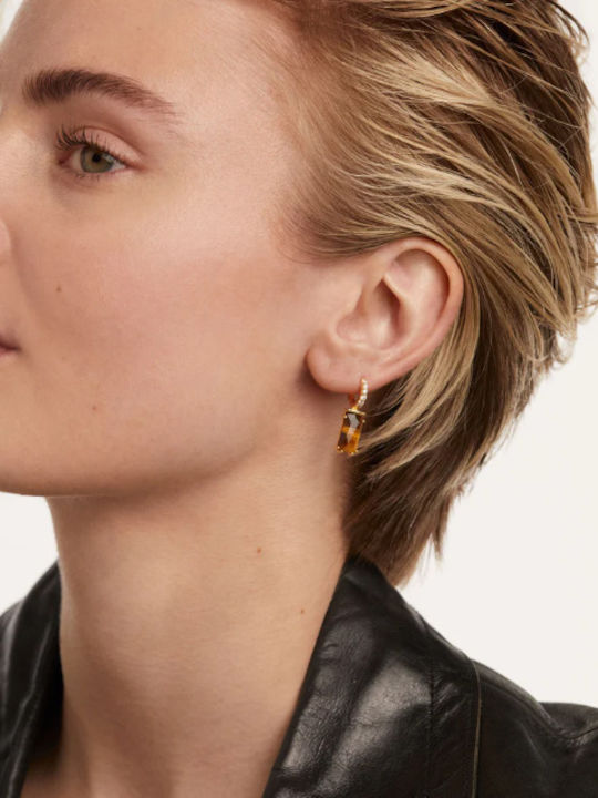 P D Paola Single Earring made of Silver Gold Plated with Stones
