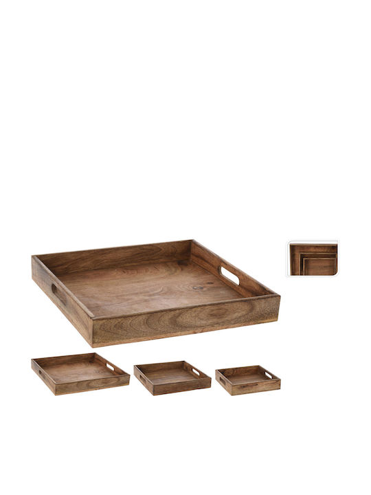 Koopman Holz Quadratisch Serviertablett in Braun Farbe A65000940 3Stück