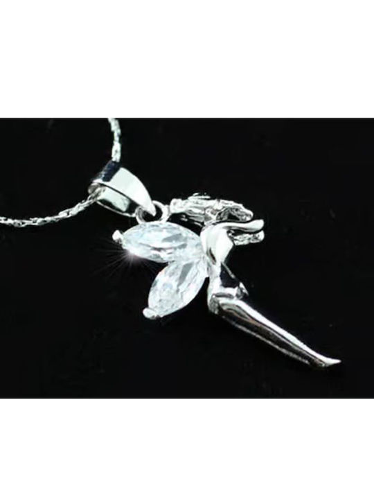 Girl's Necklace Butterfly Wings Crystal White Gold Byasa Necklace Size 46cm Gemstone Butterfly Wing Shape 1cm White Gold Plated Silver