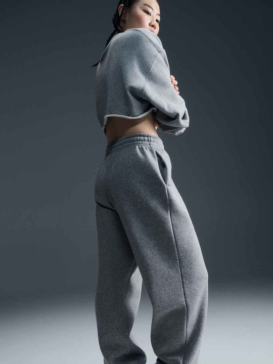 Ψηλόμεσο Παντελόνι Φόρμας με Λάστιχο Fleece Γκρι