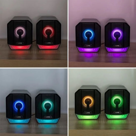 i-JMB Difuzoare de Calculator 2.0 cu Iluminare RGB și Putere 6W în Negru Culoare