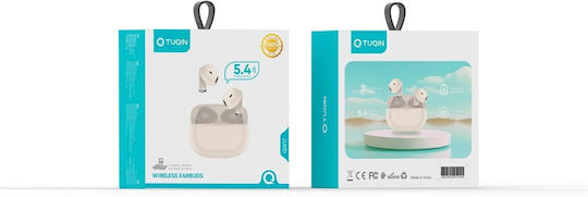 Tuqin QW17 Earbud Bluetooth Handsfree Ακουστικά με Αντοχή στον Ιδρώτα και Θήκη Φόρτισης Μπεζ