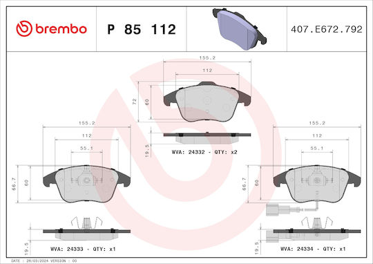 Brembo Brake Pad Front for Volkswagen Tiguan