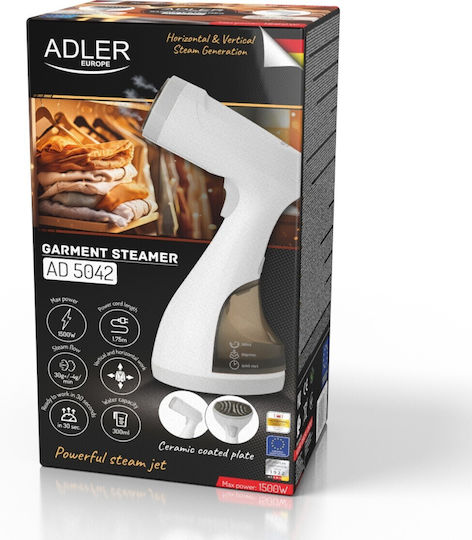 Adler Ατμοκαθαριστής Ρούχων Χειρός 1500W με Δοχείο 280ml Λευκός