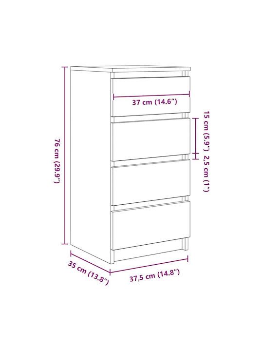 Office Storage Chipboard Drawer Coffee L37.5xW35xH76cm