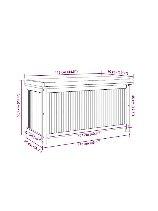Vidaxl Outdoor Cushion Box 113x50x60.5 cm Solid Acacia Wood