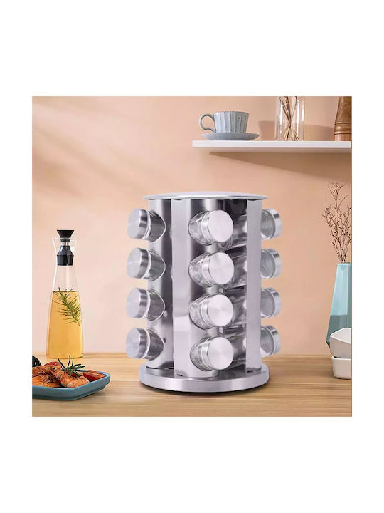 Metallic Tabletop Rotating Spice Rack Silver