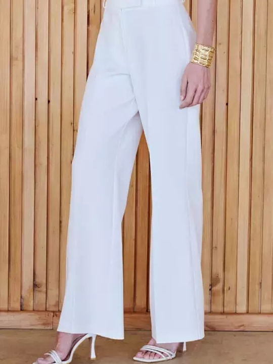 Women's High-waisted Fabric Trousers Flared Regular Fit White