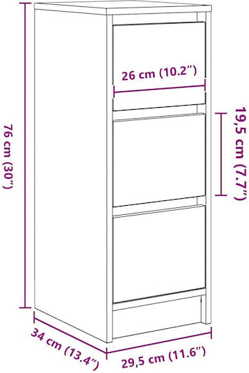 Büroaufbewahrungsschublade aus Holz Braune 29,5x34x76cm