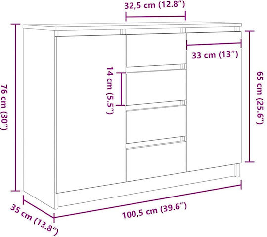 vidaXL Office Storage Drawers & Cabinets Wooden Grey 100.5x35x76cm