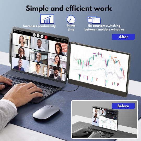 Expandable Portable Laptop Monitor Visionhub 14-inch Fhd 1080p Ips Screen Extender 13-inch To 17-inch Laptops 360-degree Foldable Dual-screen Compatible Ios Android Windows Mac Usb-c Hdmi Ports Plug Play