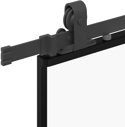 Vidaxl Συρόμενη Πόρτα Σετ Υλικού Μαύρο 76x205 Cm Γυαλί Μετριασμένο Μαύρο