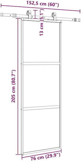 Vidaxl Schiebetür-Beschlagset Schwarz 76x205 cm Sicherheitsglas Schwarz