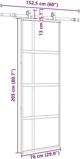 Vidaxl Συρόμενη Πόρτα Σετ Υλικού Μαύρο 76x205 Cm Γυαλί Μετριασμένο Μαύρο