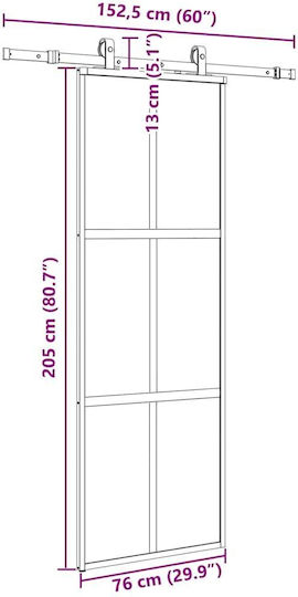 Vidaxl Συρόμενη Πόρτα Σετ Υλικού Μαύρο 76x205 Cm Γυαλί Μετριασμένο Μαύρο