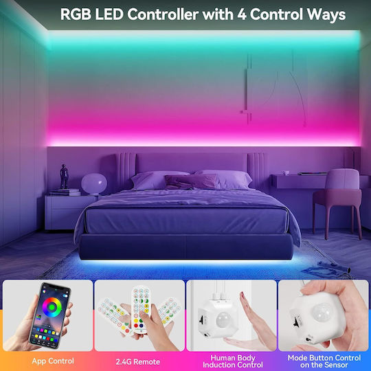 Houhui LED Strip TV USB 5V RGB Light 3m Type SMD5050 with Motion Sensor, Power Supply & Remote Control