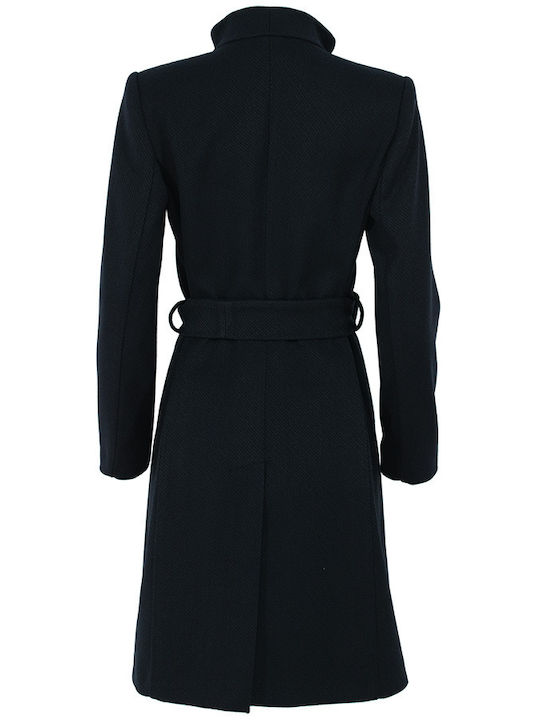 Forel Women's Midi Coat with Belt Dark Blue