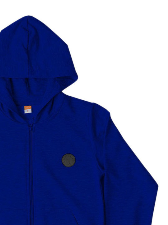 Kinderstrickjacke Baumwolle mit Kapuze Blau.
