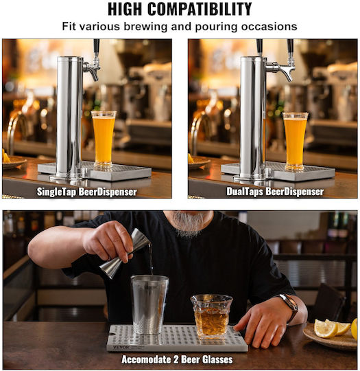 Vevor Beer Drip Tray 304 Stainless Steel Kegerator Drip Trays Non-Slip Pads