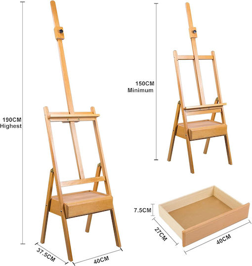 Șevalet din lemn cu sertar pentru depozitare Ebest Drawing Beech