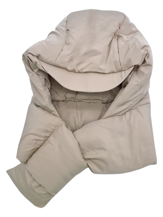 Windproof Fabric Hat with Puffed Scarf Lining Unisex Beige
