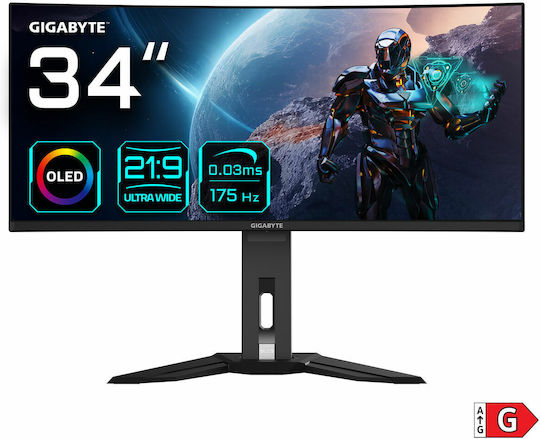 Gigabyte MO34WQC Ultrawide QD-OLED HDR Gebogen Monitor 34" QHD 3440x1440 175Hz mit Reaktionszeit 0.03ms GTG