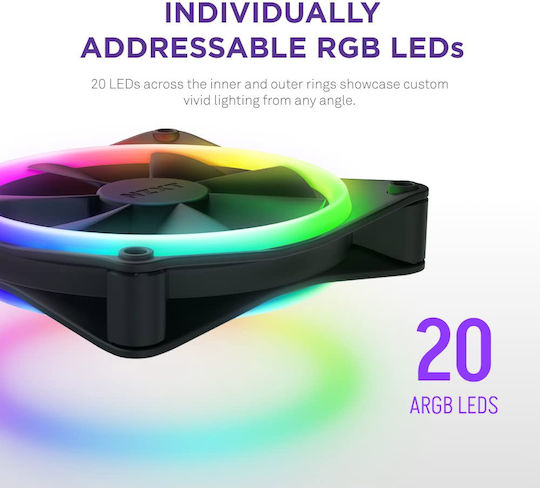 NZXT F120 Duo Вентилатор За Кутия (1800 Оборота / 48.58 CFM) С RGB Осветление И Свързване 4-изводна ШИМ 3 Бр