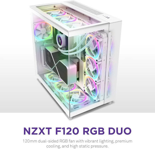 NZXT F120 Duo Вентилатор За Кутия (1800 Оборота / 48.58 CFM) С RGB Осветление И 4-изводна ШИМ Свързване Бял