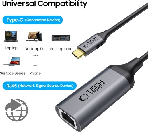 Tech-Protect USB-C Network Adapter for Wired Connection Gigabit Ethernet