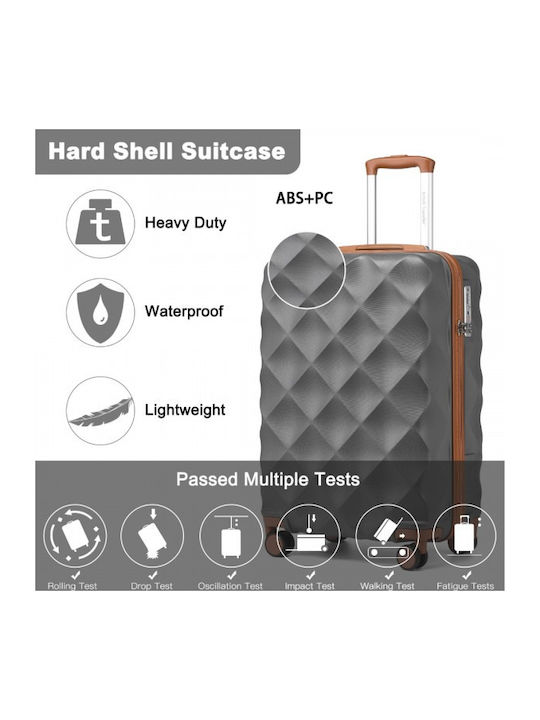 Miss Lulu British Traveller Cabin Hard Suitcase Grey and Brown with 4 Wheels Height 55cm