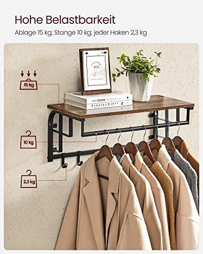 Songmics Κρεμάστρα Τοίχου Μεταλλική 5 Θέσεων Γκρι 66x27x30cm