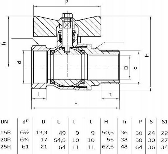 Perfexim Water Ball Valve Wz Dn25 Butterfly 1041 G1 Wz Pn16 C Dn25 6/60 5014292 5901880020292