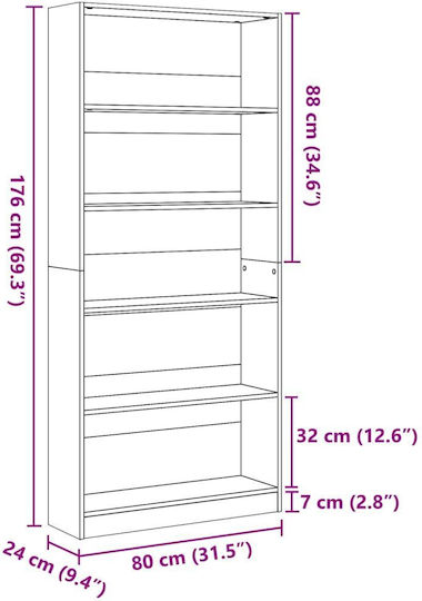 Βιβλιοθήκη Καφέ 80x24x176εκ.