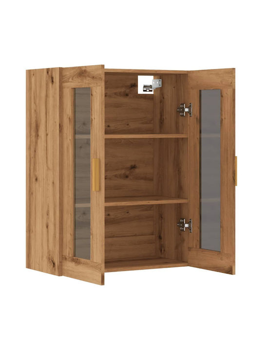 Wall Living Room Display Cabinet made of Particleboard with Glass Brown 69.5x34x90cm