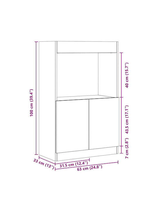 Living Room Display Cabinet Made of Particle Board Grey Sonoma 63x33x100cm