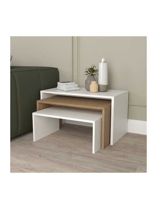 Rectangular Zigon Set Bentil Wooden Sonoma-White 3 Pieces L65xW35xH45cm