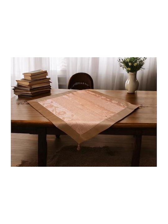 7-piece Satin Jacquard Border Merano Tablecloth Set Mocha Lh2065207-1