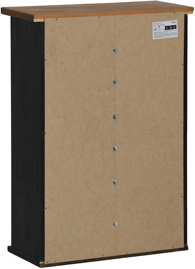 Wall Mounted Living Room Cabinet Made of Solid Wood and Metal Black 49x22.5x70cm