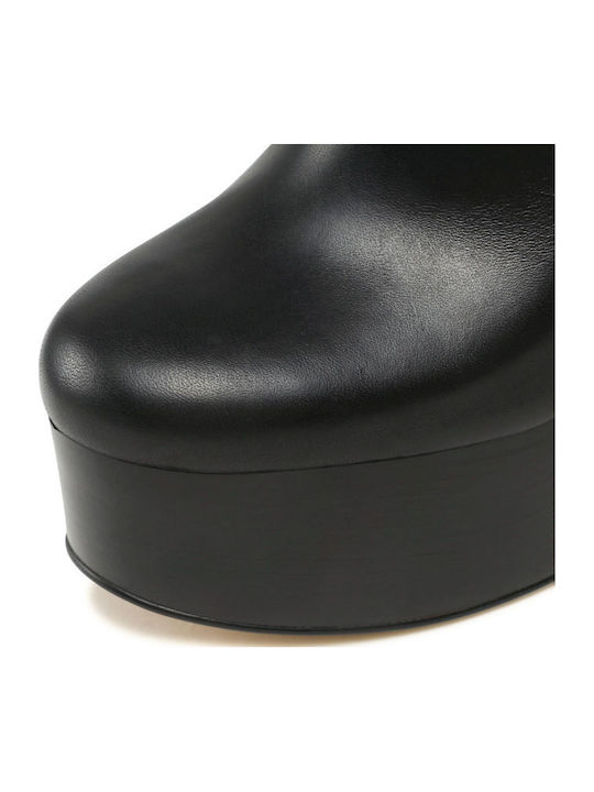 Natasha Leather Platform Δερμάτινα Γυναικεία Chelsea Μποτάκια με Ψηλό Τακούνι Μαύρα