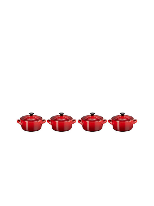 Le Creuset Kirschrot Cast Iron Pots Set of 4 Pieces