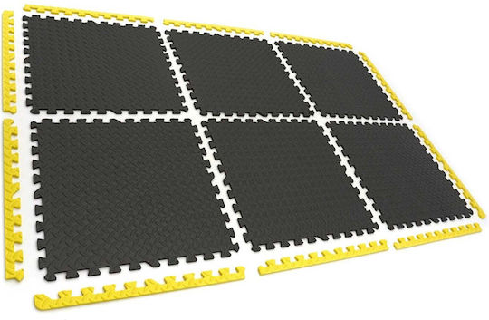 Eva Foam Floor Protection Tiles Puzzle Type 6 Pieces Non-slip Black and Yellow Floor 61x61cm Hbm Machines
