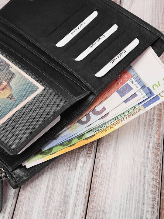 Groß Leder Damen Geldbörse Klassisch mit RFID Schwarz