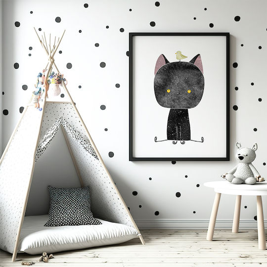 Παιδικό Πόστερ Little Cat A Bird Kd547 21cm X 30cm Λευκό Κάδρο Pvc 18x24