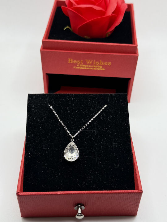 Charm Amulett mit Design Träne aus Stahl mit Zirkon