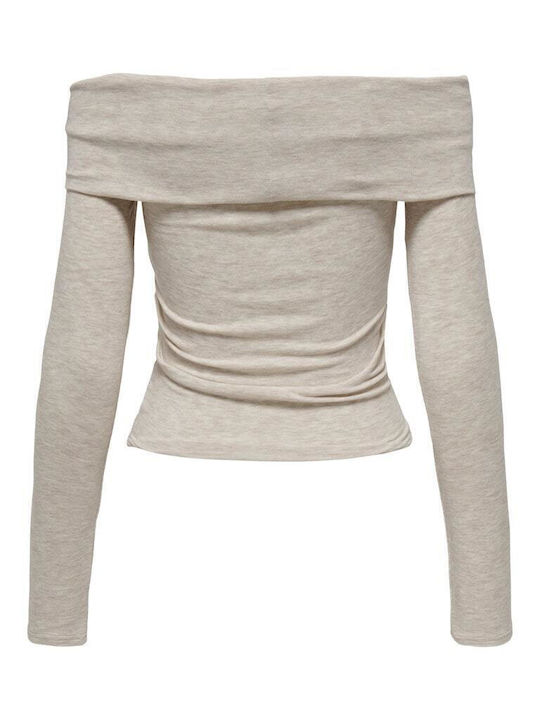 Fayola Γυναικεία Μπλούζα Off-Shoulder Μακρυμάνικη Μπεζ